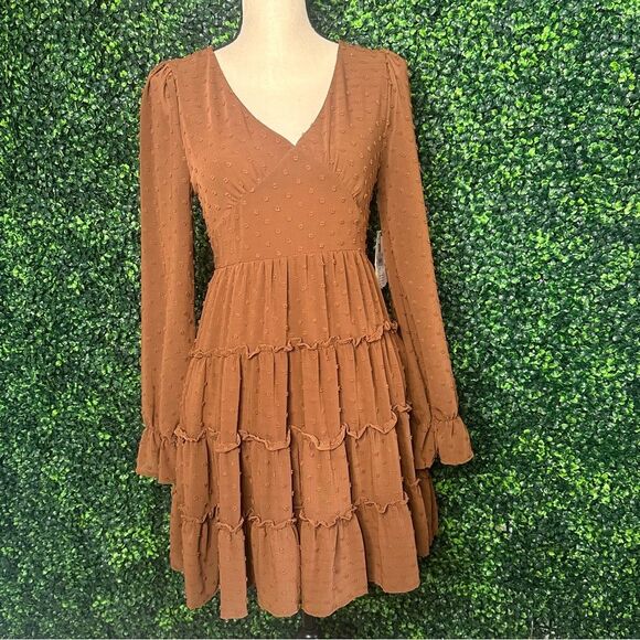 NWT Altar’d State Brown Ruffle Dress Sz Small - Picture 1 of 9